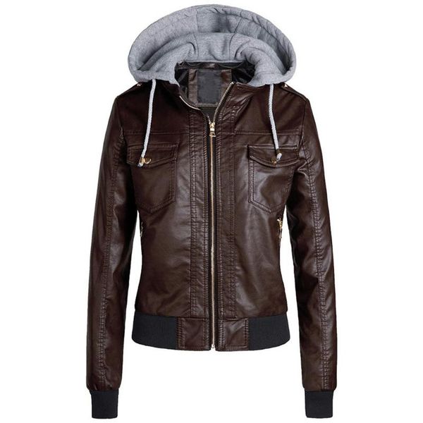 women slim leather jacket removable zipper caps hooded warm short coats outwear jackets waterproof windproof coats female 7.11, Black;brown
women slim leather jacket removable zipper caps hooded warm short coats outwear jackets waterproof windproof coats female 7.11, Black;brown