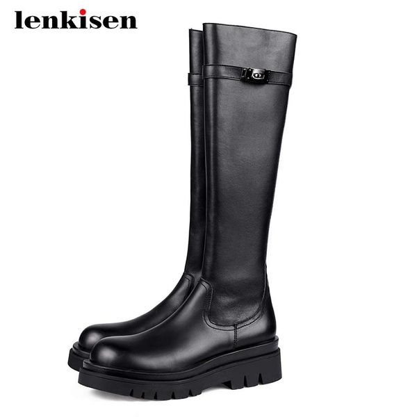 lenkisen equestrian boots cow leather buckle decorations platform round toe thick med heel zipper young lady knee-high boots l87, Black
lenkisen equestrian boots cow leather buckle decorations platform round toe thick med heel zipper young lady knee-high boots l87, Black