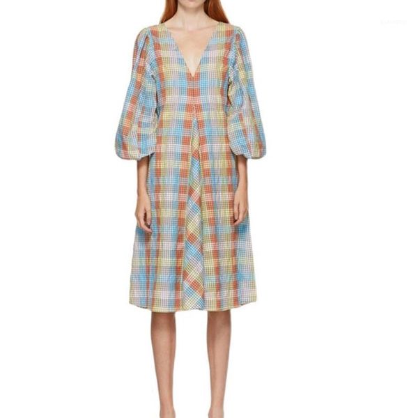 women dress 2020 autumn and winter new style v-neck color plaid puff sleeve dress women1, Black;gray
women dress 2020 autumn and winter new style v-neck color plaid puff sleeve dress women1, Black;gray