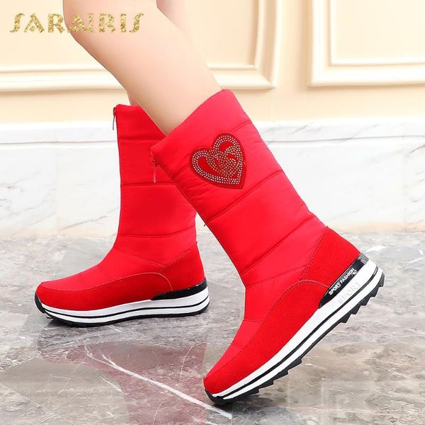 sarairis 2020 christmas red boots women shoes waterproof brushed thick warm cotton comfy boots ladies, Black