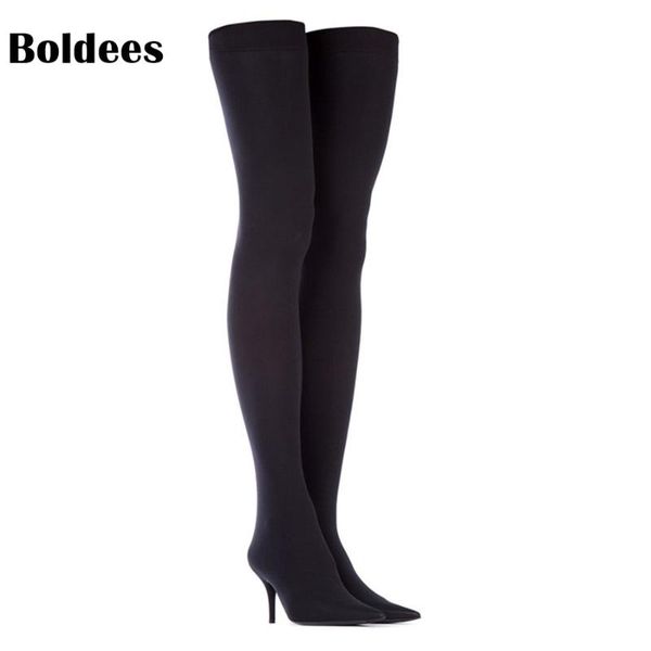 knit sock boots women pointed toe high heel shoes woman stretch over the knee socks boots, Black
knit sock boots women pointed toe high heel shoes woman stretch over the knee socks boots, Black