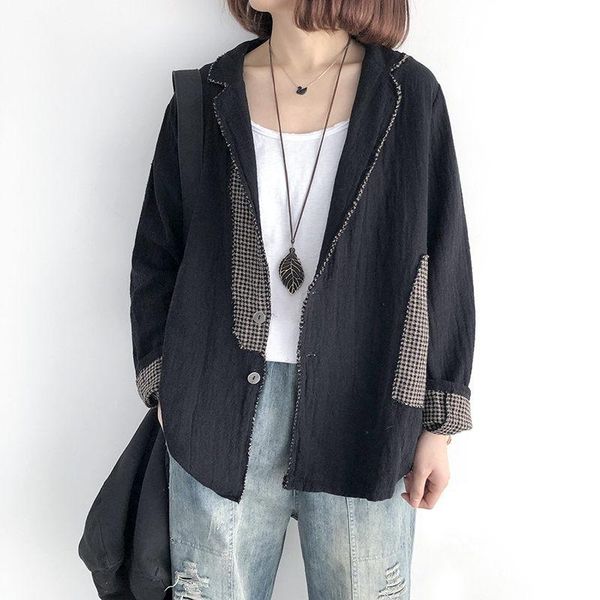 cotton and linen blazer women's loose large size color matching cardigan casual retro female splice linen suit spring f2943, White;black
cotton and linen blazer women's loose large size color matching cardigan casual retro female splice linen suit spring f2943, White;black