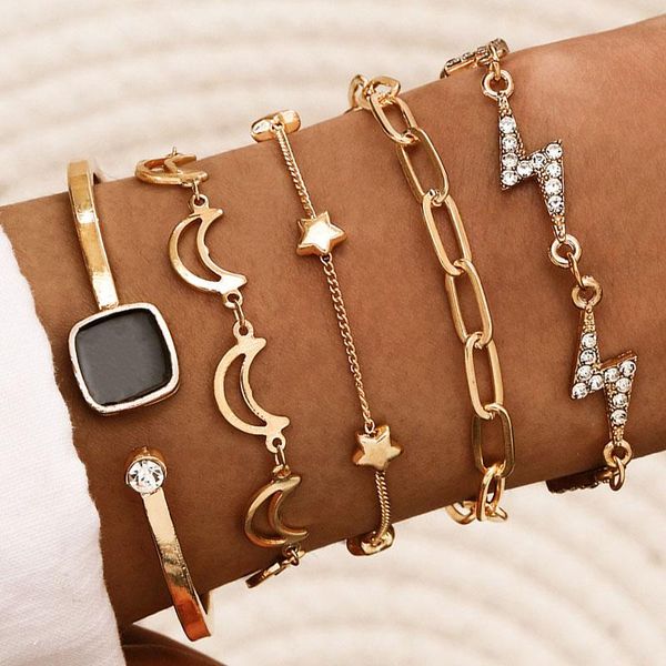 charm bracelets 5 pcs/set gold color moon star set crystal thunder link chain braclets fashion women's on hand jewelry, Golden;silver
charm bracelets 5 pcs/set gold color moon star set crystal thunder link chain braclets fashion women's on hand jewelry, Golden;silver