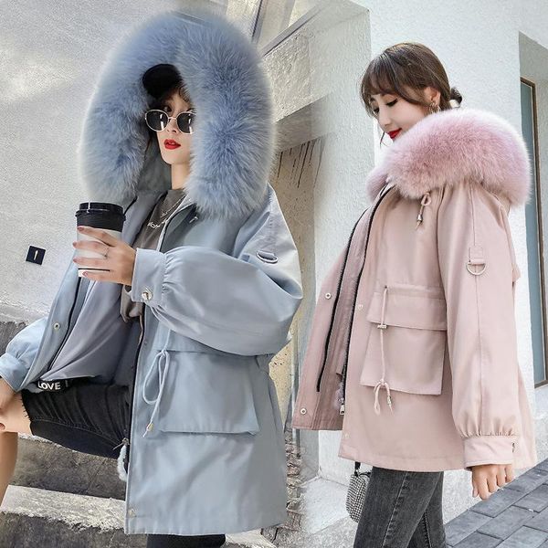 2020 ladies fur fur lining collar elastic waist fashion hooded jacket, Black