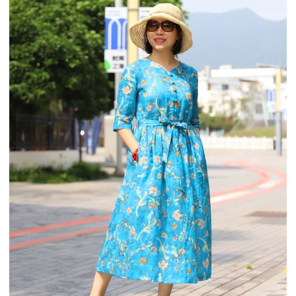 cotton and dressnational dresslinen spring and summer new ramie dress women's national style printed literary lace-up linen women, Black;gray
cotton and dressnational dresslinen spring and summer new ramie dress women's national style printed literary lace-up linen women, Black;gray