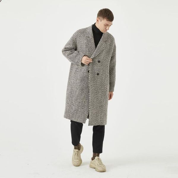 striped woolen overcoat england style 2021new custom men's loose double breasted warm long-length trench coat male thick jacket1, Black
striped woolen overcoat england style 2021new custom men's loose double breasted warm long-length trench coat male thick jacket1, Black