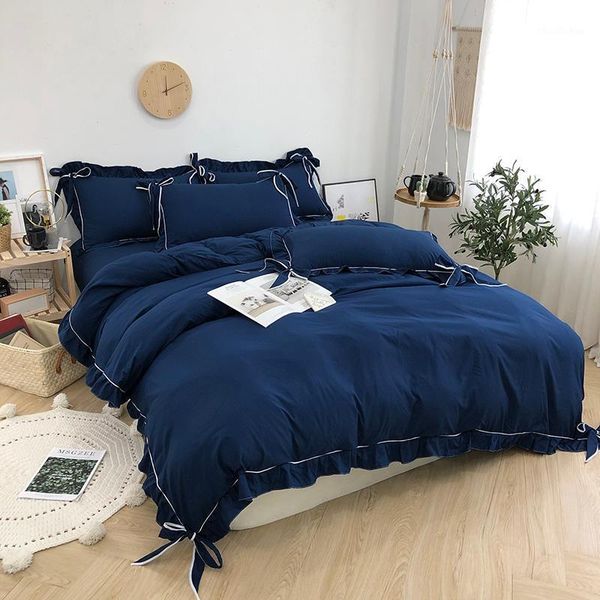 4pcs korean style bed set duvet cover bed sheet pillowcases solid dark blue light green ruby king1
4pcs korean style bed set duvet cover bed sheet pillowcases solid dark blue light green ruby king1