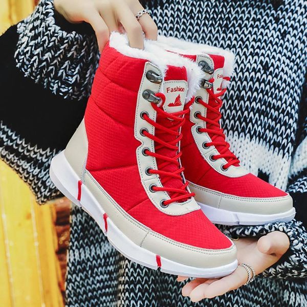winter waterproof snow women boots with fur plush warm male casual men mid-calf boot sneakers plus size 35-461, Black