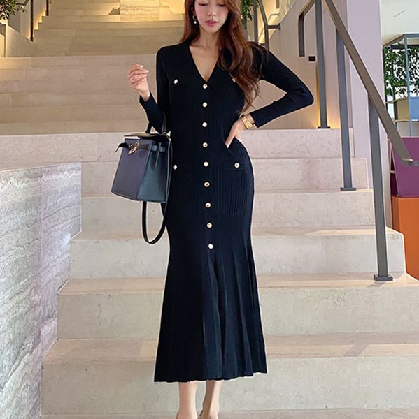 black korean single-breasted long dress women long sleeve v-neck mermaid dresses elegant fashion ladies vestidos femme 2021, Black;gray
black korean single-breasted long dress women long sleeve v-neck mermaid dresses elegant fashion ladies vestidos femme 2021, Black;gray