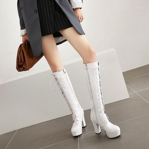 2021 patent leather white lacing knee high boots lace up ladies platform boots high heels fashion nightclub patry shoes wholesal1, Black
2021 patent leather white lacing knee high boots lace up ladies platform boots high heels fashion nightclub patry shoes wholesal1, Black
