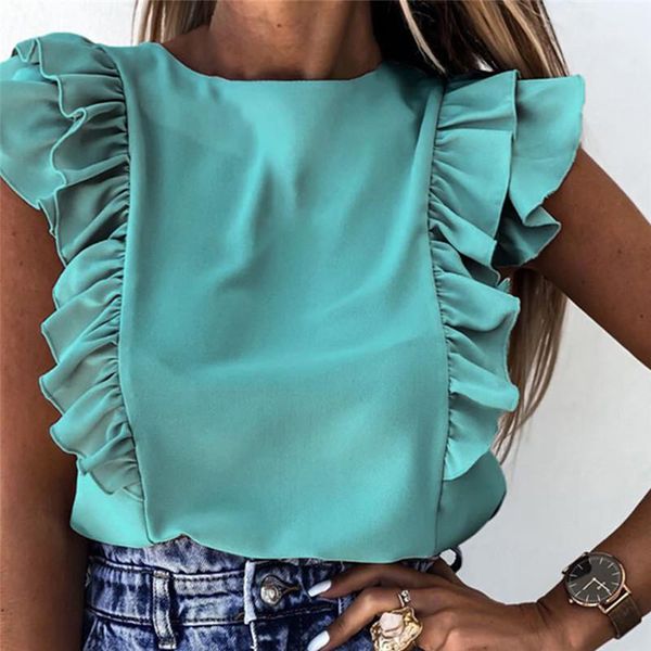 women's blouses & shirts women elegant blouse 2021 summer o neck pleated blusa lady casual button sleeveless solid color ruffle shirt, White
women's blouses & shirts women elegant blouse 2021 summer o neck pleated blusa lady casual button sleeveless solid color ruffle shirt, White