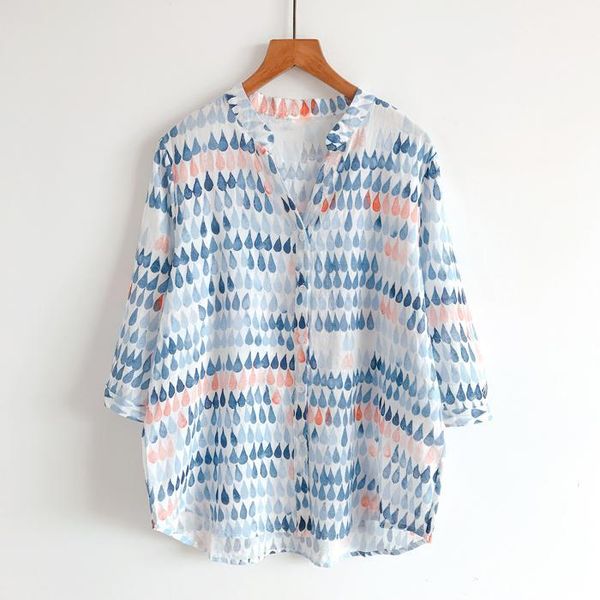 2020 new summer women blouse mori girl literary watercolor print thin v-neck shirt women cotton 1, White
2020 new summer women blouse mori girl literary watercolor print thin v-neck shirt women cotton 1, White