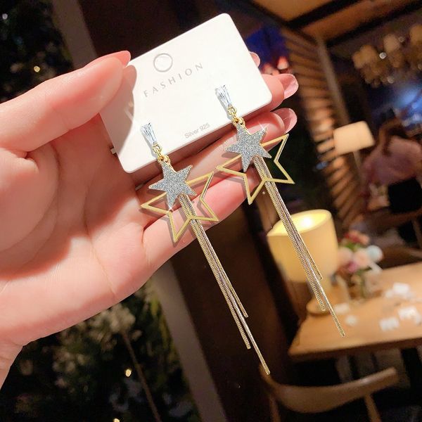 sense of quality wild elegant long tassel earrings 925 silver zircon sequins metal pentagram earrings, Golden
sense of quality wild elegant long tassel earrings 925 silver zircon sequins metal pentagram earrings, Golden