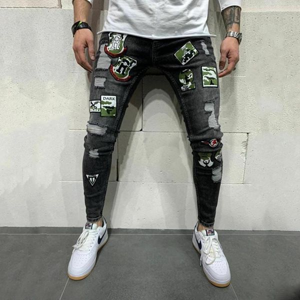 men's pants 2021 blue pleated patchwork hole ripped biker jeans for motorcycle casual slim skinny distressed stretch denim, Black
men's pants 2021 blue pleated patchwork hole ripped biker jeans for motorcycle casual slim skinny distressed stretch denim, Black