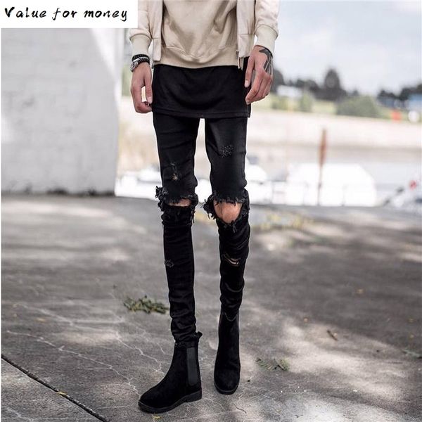 skinny west kanye ripped jeans for men male black motorcycle jeans denim pants fashion swag hole biker jeans q0105, Black;white
skinny west kanye ripped jeans for men male black motorcycle jeans denim pants fashion swag hole biker jeans q0105, Black;white