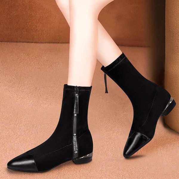 boots stretch flock patchwork socks women low heels fashion botas pointed toe black zipper ankle short botines slim leg 2021
boots stretch flock patchwork socks women low heels fashion botas pointed toe black zipper ankle short botines slim leg 2021