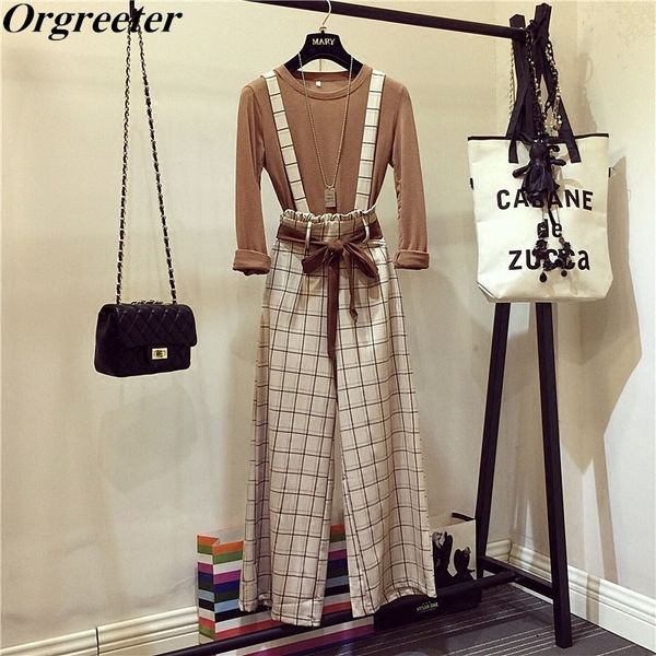 spring autumn new casual two piece set long sleeve solid basic t-shirt + high waist plaid bow tie up wide leg pants sets y200110, White
spring autumn new casual two piece set long sleeve solid basic t-shirt + high waist plaid bow tie up wide leg pants sets y200110, White