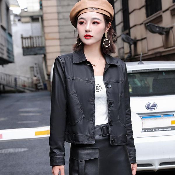 women's leather & faux bottle coat 2021 autumn versatile wear korean washed pu jacket batch issued, Black
women's leather & faux bottle coat 2021 autumn versatile wear korean washed pu jacket batch issued, Black