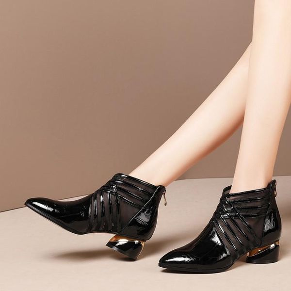 genuine leather lou kong wang boots pointed toe chunky heel gauze short boots n semi-hig lady shoes -40, Black
genuine leather lou kong wang boots pointed toe chunky heel gauze short boots n semi-hig lady shoes -40, Black