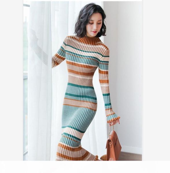 2021 sheath elegant striped autumn winter vintage slim women sweater dresses o-neck women knitted dress female midi dress robe, Black;gray
2021 sheath elegant striped autumn winter vintage slim women sweater dresses o-neck women knitted dress female midi dress robe, Black;gray
