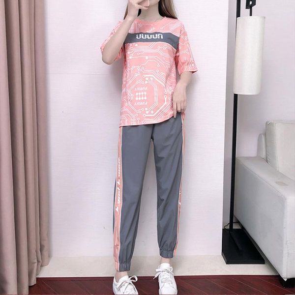 fashion women casual sets two piece set length pants with t-shirt summer lady sports suit pink women's striped trousers, Gray
fashion women casual sets two piece set length pants with t-shirt summer lady sports suit pink women's striped trousers, Gray