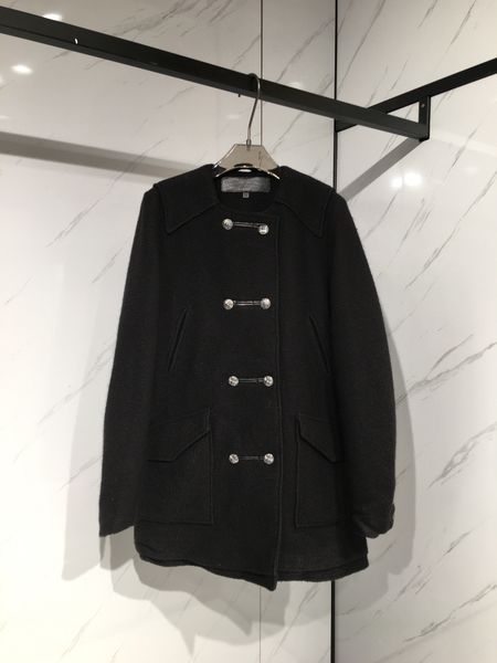 все шерстяные шерстяные большие отвороты с двубортной курткой, Black 
все шерстяные шерстяные большие отвороты с двубортной курткой, Black