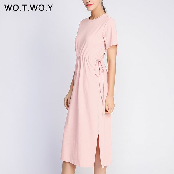 wotwoy long t-shirt dresses women summer sashes waist slit casual o-neck short sleeve loose ankle-length dress woman pink cotton lj201203, White;black
wotwoy long t-shirt dresses women summer sashes waist slit casual o-neck short sleeve loose ankle-length dress woman pink cotton lj201203, White;black