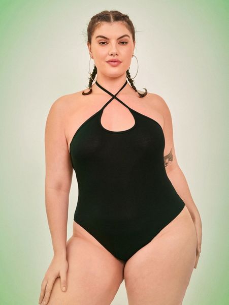 plus cross halter neck bodysuit h1rq#, Black
plus cross halter neck bodysuit h1rq#, Black