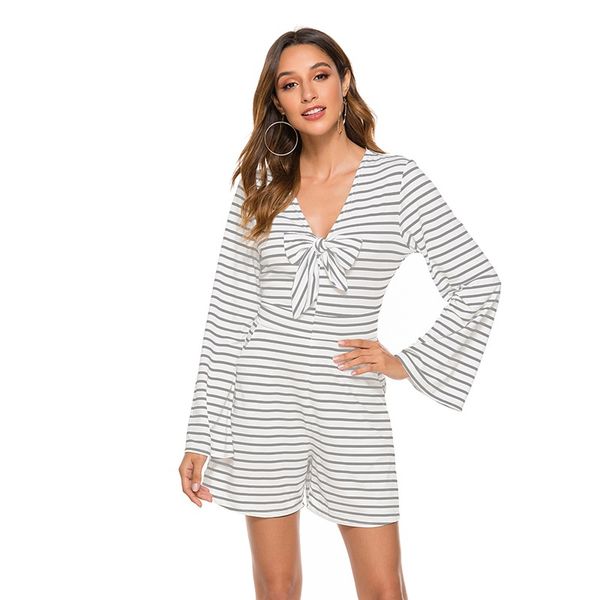 original design jumpsuit 2019 autumn new striped bow decorative jumpsuit, Black;gray
original design jumpsuit 2019 autumn new striped bow decorative jumpsuit, Black;gray