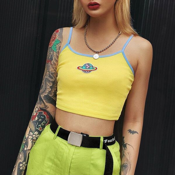 women pirnted t shirts crop summer sleeveless slim yellow tees fashion ladies streetwear casual tanks camisole, White
women pirnted t shirts crop summer sleeveless slim yellow tees fashion ladies streetwear casual tanks camisole, White