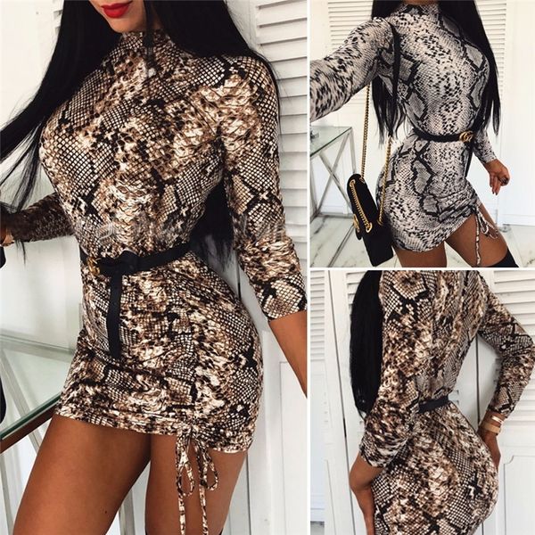 women snake skin print bodycon dress clubwear turtleneck lace-up dress slim long sleeve party short mini pencil dress y200418, Black;gray
women snake skin print bodycon dress clubwear turtleneck lace-up dress slim long sleeve party short mini pencil dress y200418, Black;gray