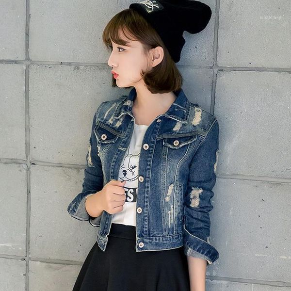 women's jackets wholesale- plus size xxl spirng autumn vintage hole denim jacket for women 2021 short jeans slim oversized coat sk65031, Black;brown
women's jackets wholesale- plus size xxl spirng autumn vintage hole denim jacket for women 2021 short jeans slim oversized coat sk65031, Black;brown