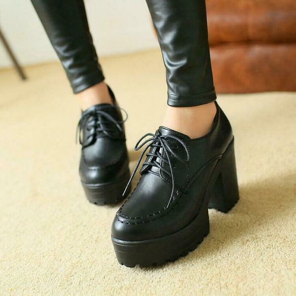 womens court lace up pumps chunky heel platform round toe brogue party shoes new, Black
womens court lace up pumps chunky heel platform round toe brogue party shoes new, Black