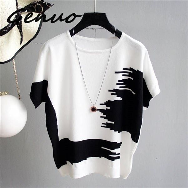 women sweater pullover thin rib knitted cotton patchwork o neck crop unif essential jumper short sleeve sweaters summer 201111, White;black
women sweater pullover thin rib knitted cotton patchwork o neck crop unif essential jumper short sleeve sweaters summer 201111, White;black