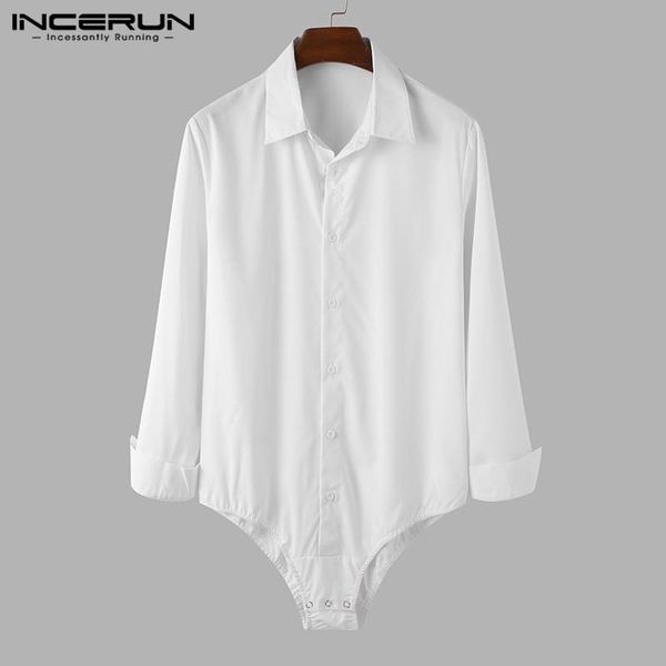men's casual shirts men shirt bodysuit long sleeve button turn down collar dress rompers streetwear solid color camisas incerun s-5xl, White;black
men's casual shirts men shirt bodysuit long sleeve button turn down collar dress rompers streetwear solid color camisas incerun s-5xl, White;black