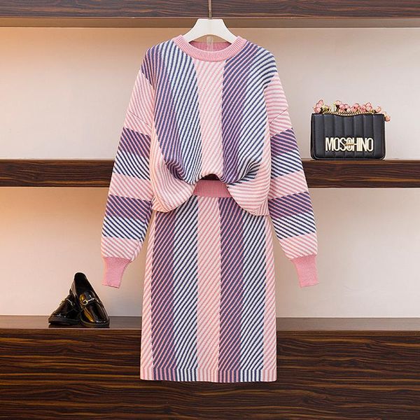 women's knitted suit with skirt spring autumn long sleeve knee length ladies 2 piece set striped casual sweaters for female, Gray
women's knitted suit with skirt spring autumn long sleeve knee length ladies 2 piece set striped casual sweaters for female, Gray