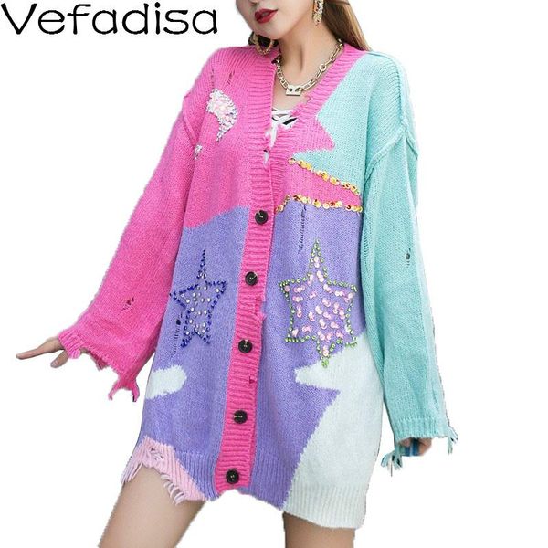 vefadisa stitching color women sweater 2020 autumn winter v-neck hole sequin cardigans coat plus size knitted coat qyf4449, White
vefadisa stitching color women sweater 2020 autumn winter v-neck hole sequin cardigans coat plus size knitted coat qyf4449, White