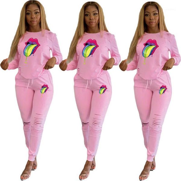 two piece dress autumn women set 2 outfits pink big lips printed long sleeve and pants ladies suit1, White
two piece dress autumn women set 2 outfits pink big lips printed long sleeve and pants ladies suit1, White