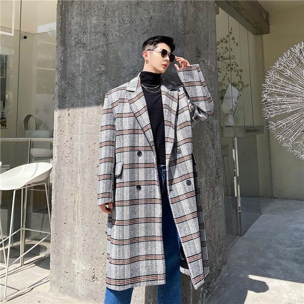 men's wool & blends men autumn winter double breasted belt casual loose plaid long trench coat overcoat male women streetwear jacket ou, Black
men's wool & blends men autumn winter double breasted belt casual loose plaid long trench coat overcoat male women streetwear jacket ou, Black