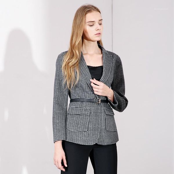 women's suits & blazers 2021 autumn single button slimming 100%wool plaid loose coat woman 5w198031, White;black 
women's suits & blazers 2021 autumn single button slimming 100%wool plaid loose coat woman 5w198031, White;black