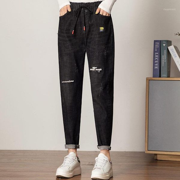 new fashion spring autumn elastic waist cotton blend denim jeans casual blue black high waist capris harem pants women tyn20061
new fashion spring autumn elastic waist cotton blend denim jeans casual blue black high waist capris harem pants women tyn20061