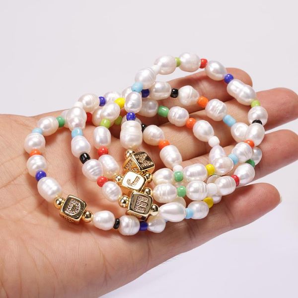 charm bracelets natural freshwater pearl jewelry gold initial copper micro-inlaid zircon 26 alphabet letter name beaded bracelet, Golden;silver
charm bracelets natural freshwater pearl jewelry gold initial copper micro-inlaid zircon 26 alphabet letter name beaded bracelet, Golden;silver