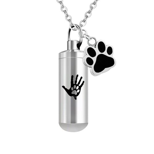 pet/human ashes pendant keepsake stainless steel pet paws cylinder necklace cremtion urn with fill kit, Silver
pet/human ashes pendant keepsake stainless steel pet paws cylinder necklace cremtion urn with fill kit, Silver