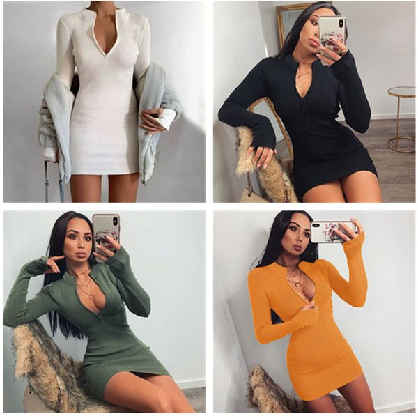 women winter fall bodycon ribbed dress 2021 new stand collar zipper deep v-neck solid stretch bodycon pencil party mini vestido, Black;gray
women winter fall bodycon ribbed dress 2021 new stand collar zipper deep v-neck solid stretch bodycon pencil party mini vestido, Black;gray
