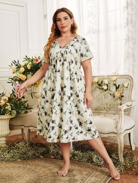 plus butterfly & leaf print dress r213#, Black;white
plus butterfly & leaf print dress r213#, Black;white