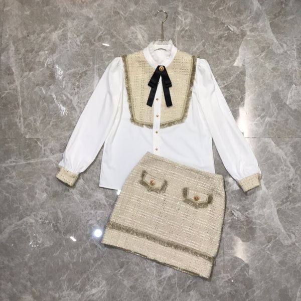 winter 2020 new fashion debutante bow tie tweed splicing shirt shirt wrap arm skirt suit woman, White
winter 2020 new fashion debutante bow tie tweed splicing shirt shirt wrap arm skirt suit woman, White