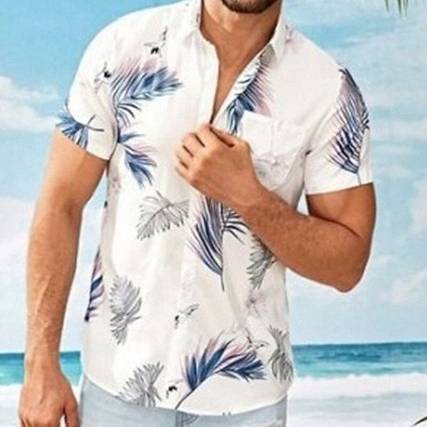 

men's shirt leaves turndown casual daily button-down short sleeve cotton casual fashion hawaiian breathable blue yellow t0i8#, White;black