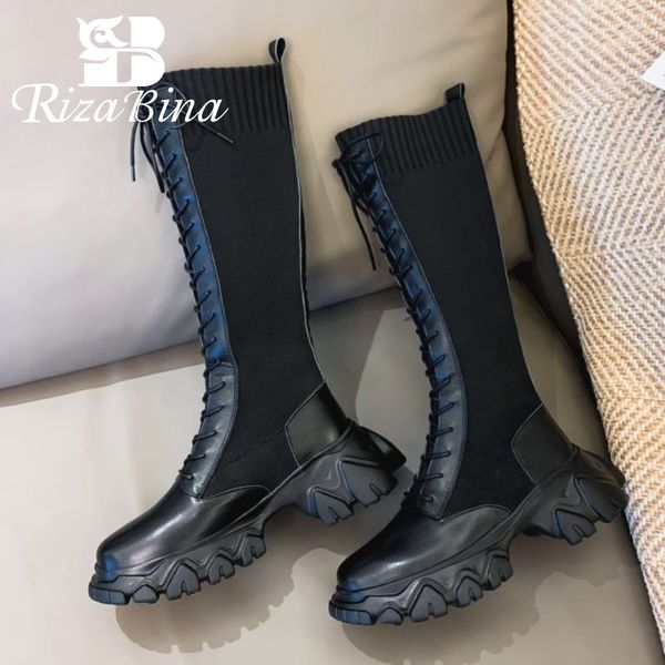 boots rizabina women knee high lace up flats trifle shoes cross strap round toe warm fashion party footwear size 34-39, Black
boots rizabina women knee high lace up flats trifle shoes cross strap round toe warm fashion party footwear size 34-39, Black