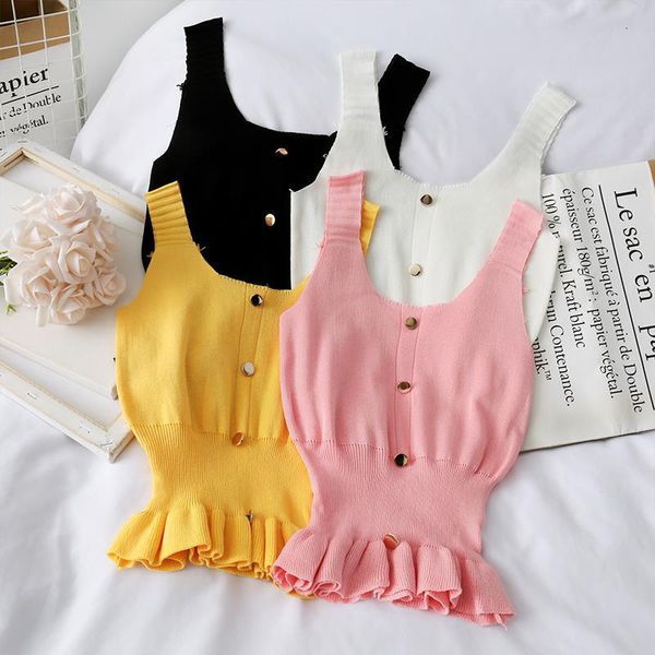 women ruffles buttons cropped tanks girls knitted sweet slim thin tee shirts camis crop for female summer, White
women ruffles buttons cropped tanks girls knitted sweet slim thin tee shirts camis crop for female summer, White