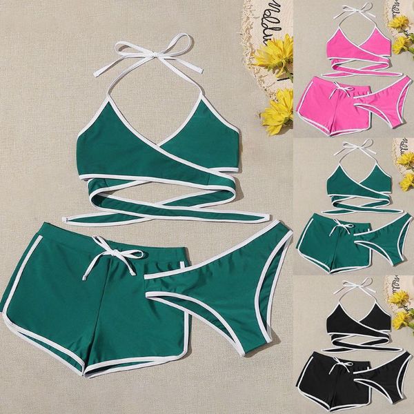 women's swimwear summer three-piece set fashion beachwear bikini cross straps boxer briefs swimsuit 2021 push up 69, White;black
women's swimwear summer three-piece set fashion beachwear bikini cross straps boxer briefs swimsuit 2021 push up 69, White;black